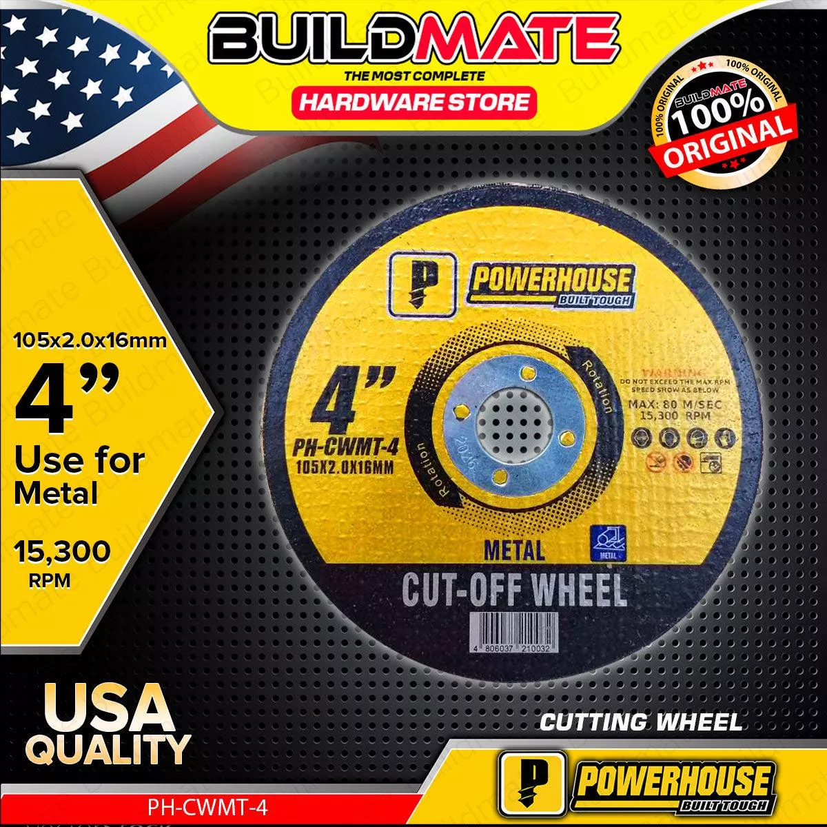 BUILDMATE Powerhouse Cut-Off Wheel 4" Inch Cutting Wheel Disc Blade For Stainless Steel PH-CWMT-4 - PTAA