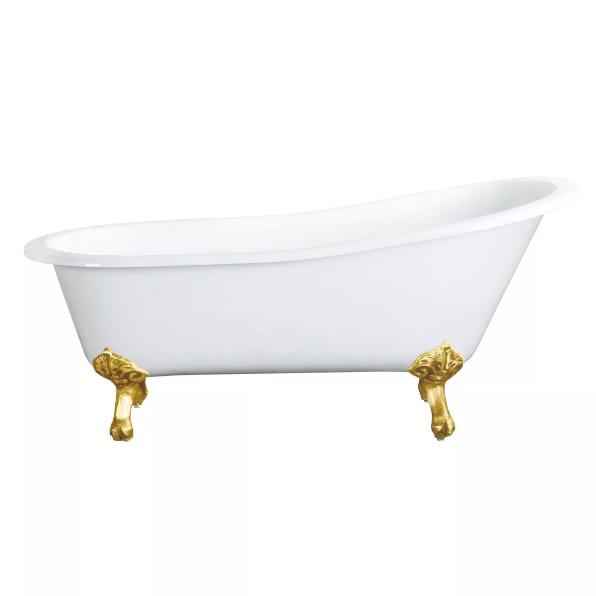 Kingston Heirloom VCTND5431B7 - Tazatina 54-Inch Cast Iron Oval Single Slipper Clawfoot Tub (No Faucet Drillings), White/Brushed Brass